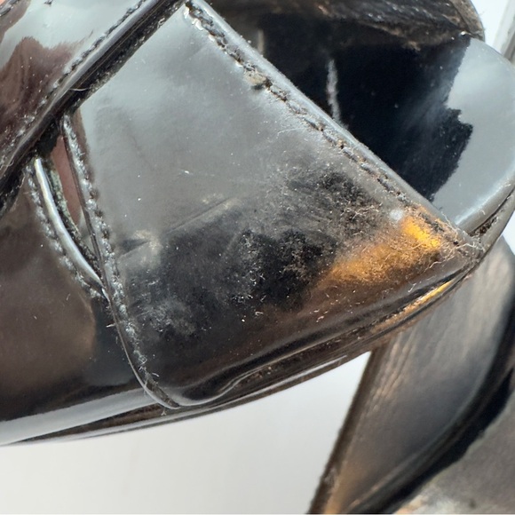 Stuwart Weitzman Slingback Peeptoe Black Patent Leather Heels Size 8M - Picture 14 of 16